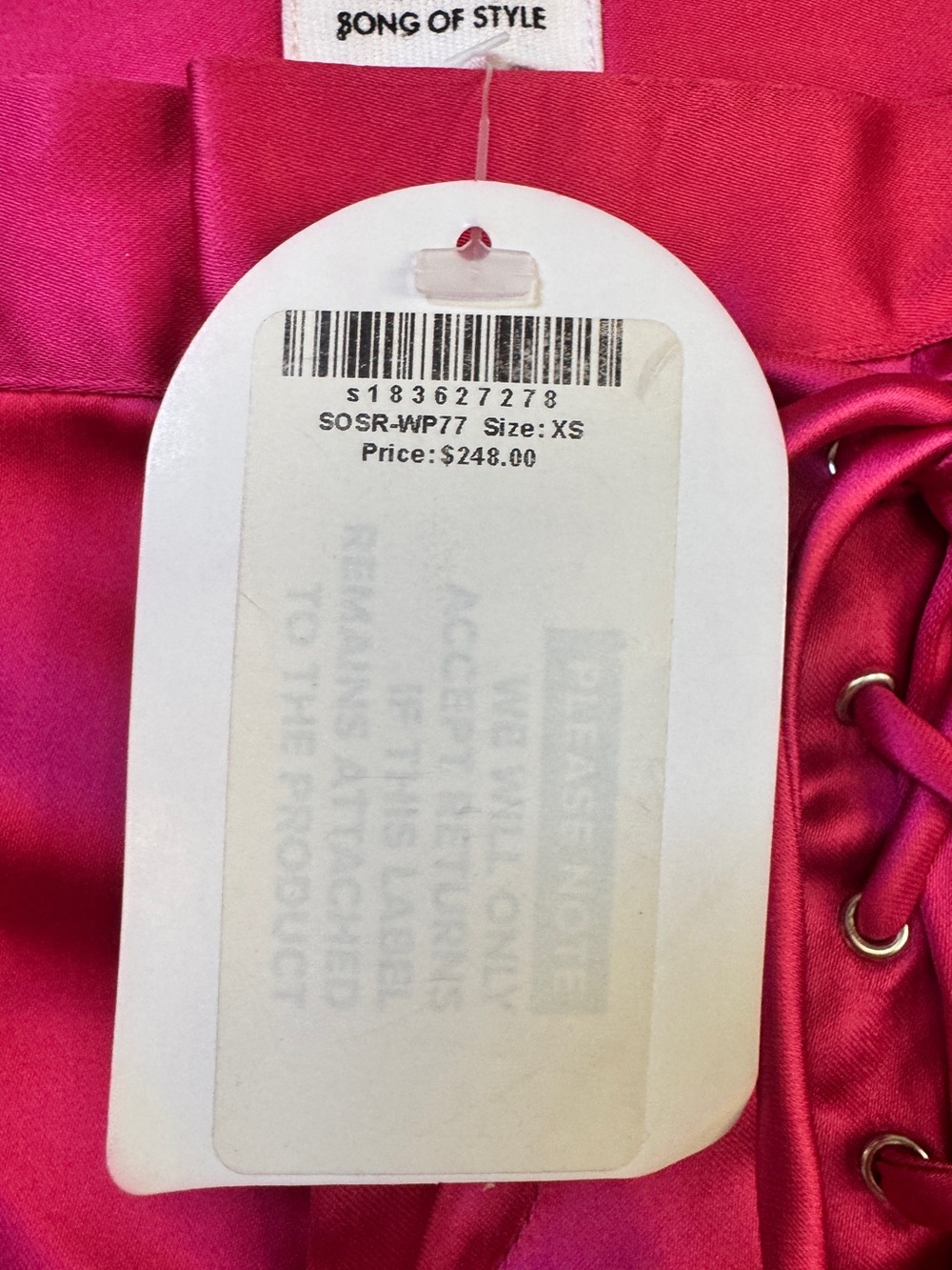 NWT Song of Style Ewan Fuchsia Pink Satin Lace-Up Front Grommet cropped Pants XS - Picture 8 of 9
